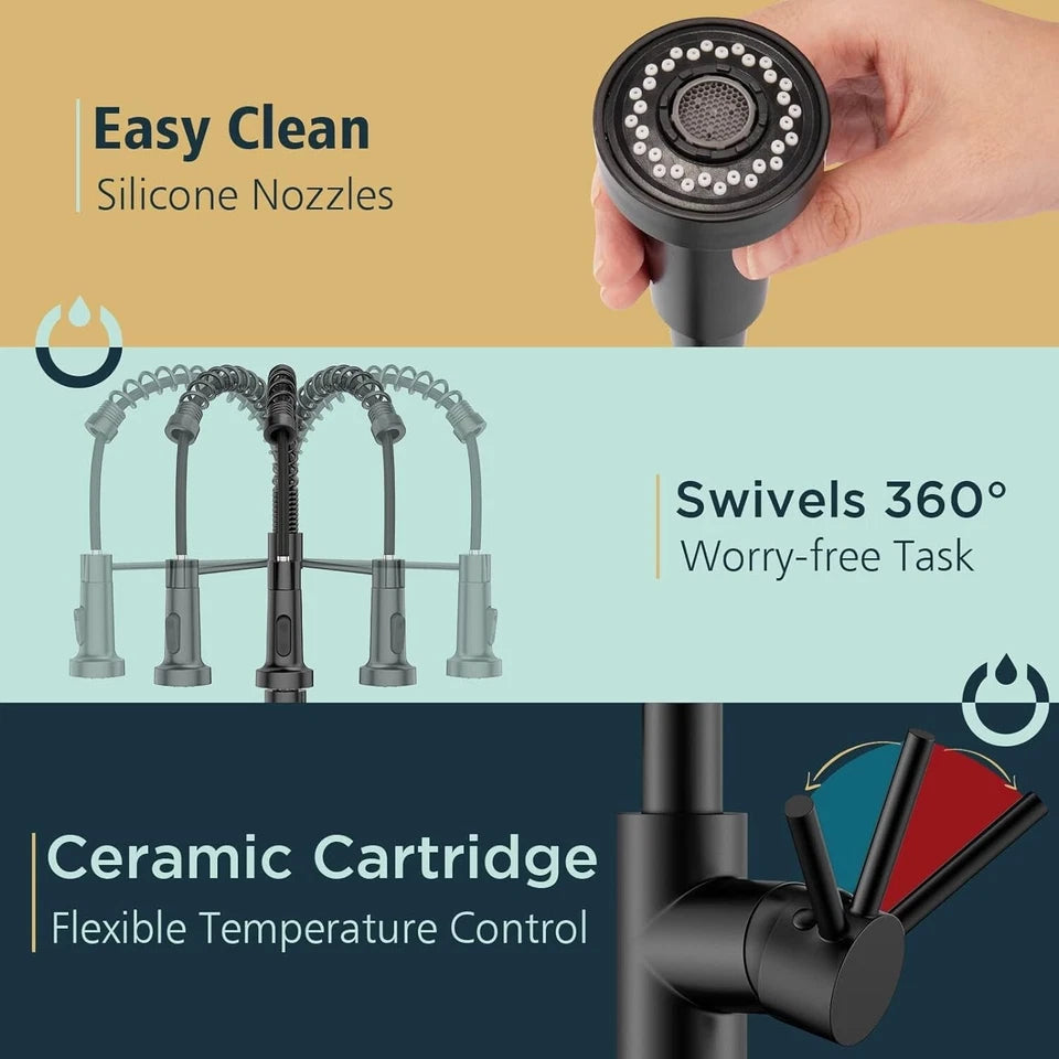 Black Pull Out Sink Taps 360° Swivel Sin