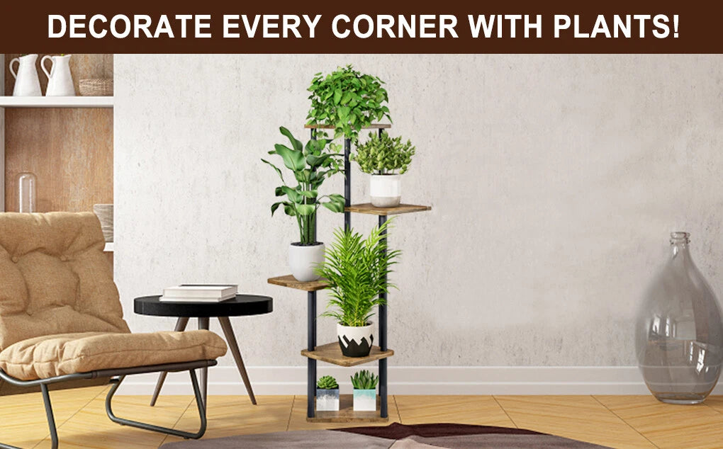5 Tier Wood Tall Plant Stand Metal Rack