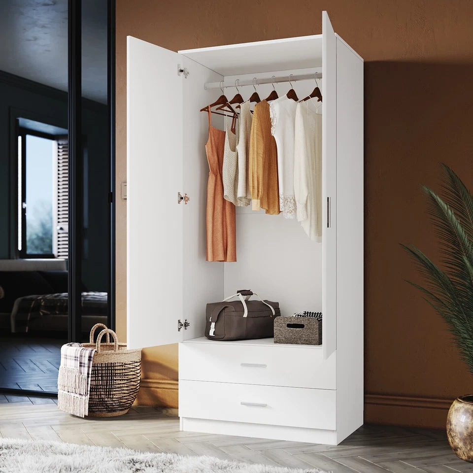 Wooden Wardrobe 2 Door 2 Drawer