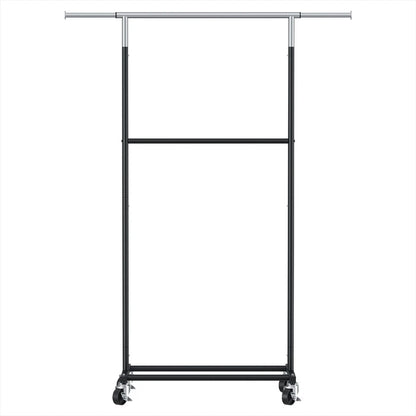 Double Rod Clothes Rack with Shelf & Wheels