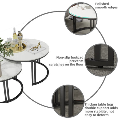 Set of 2 Nesting Sintered Stone Coffee Table (White)