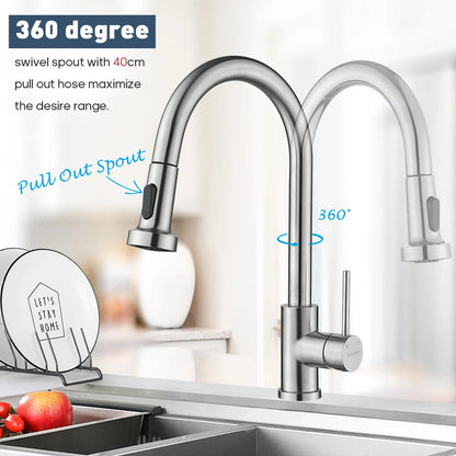 Kitchen Mixer Tap pull out Brushed Nickel 360° Swivel 2-Mode Spray