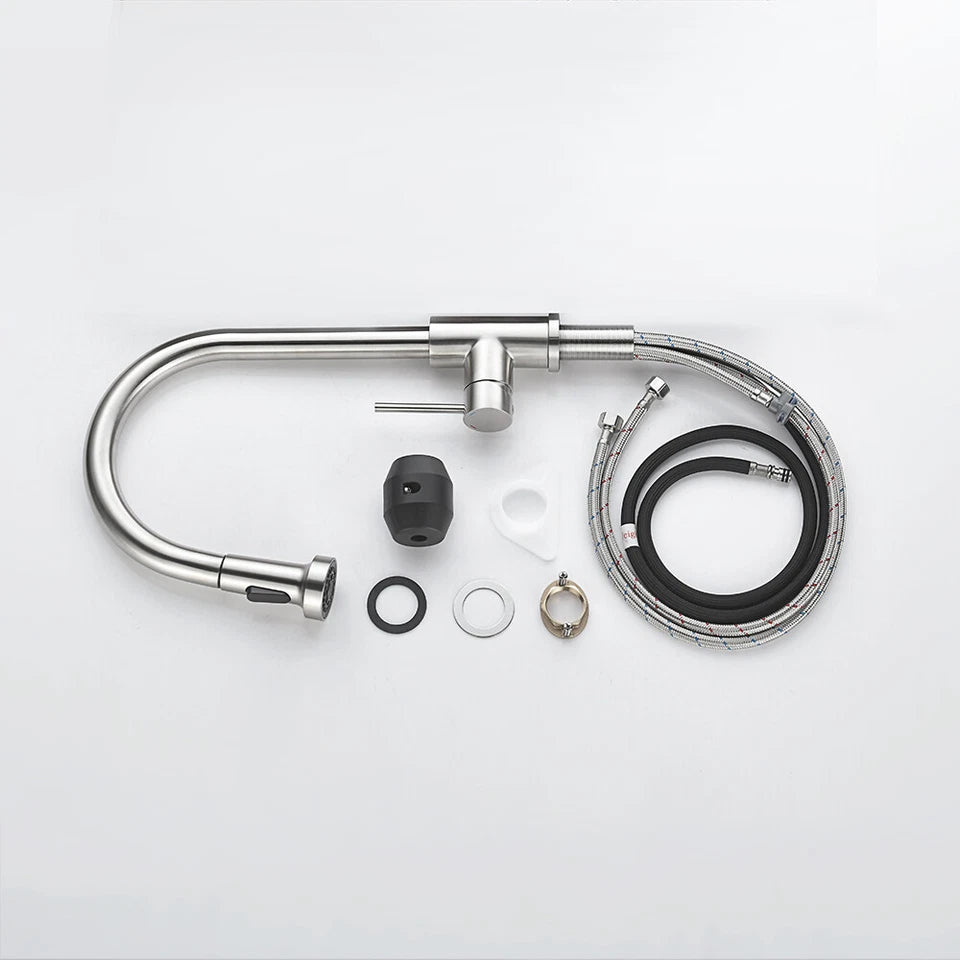 Kitchen Mixer Tap pull out Brushed Nickel 360° Swivel 2-Mode Spray