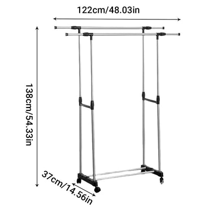 Adjustable Double Clothes Rack Stainless Steel