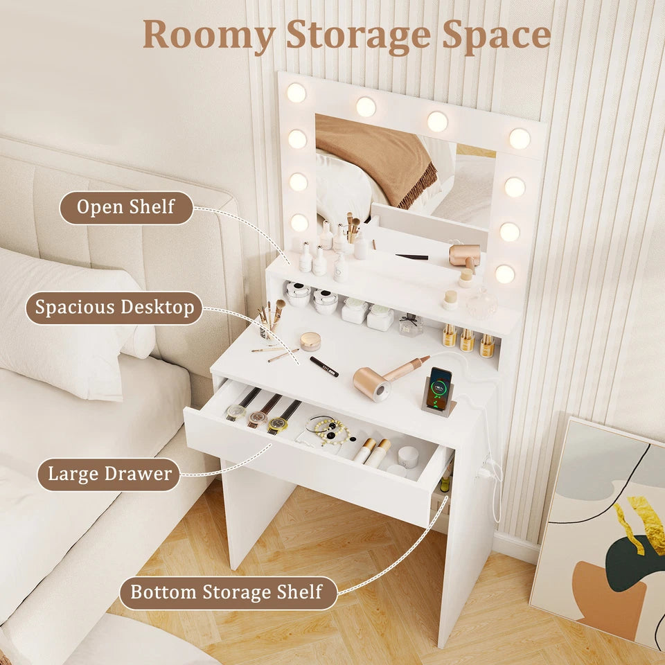 Vanity Desk Makeup Table w/ 3 Light Modes