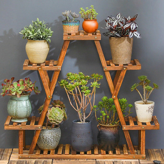 Heavy Duty Pine Wood Plant Stand Triangle
