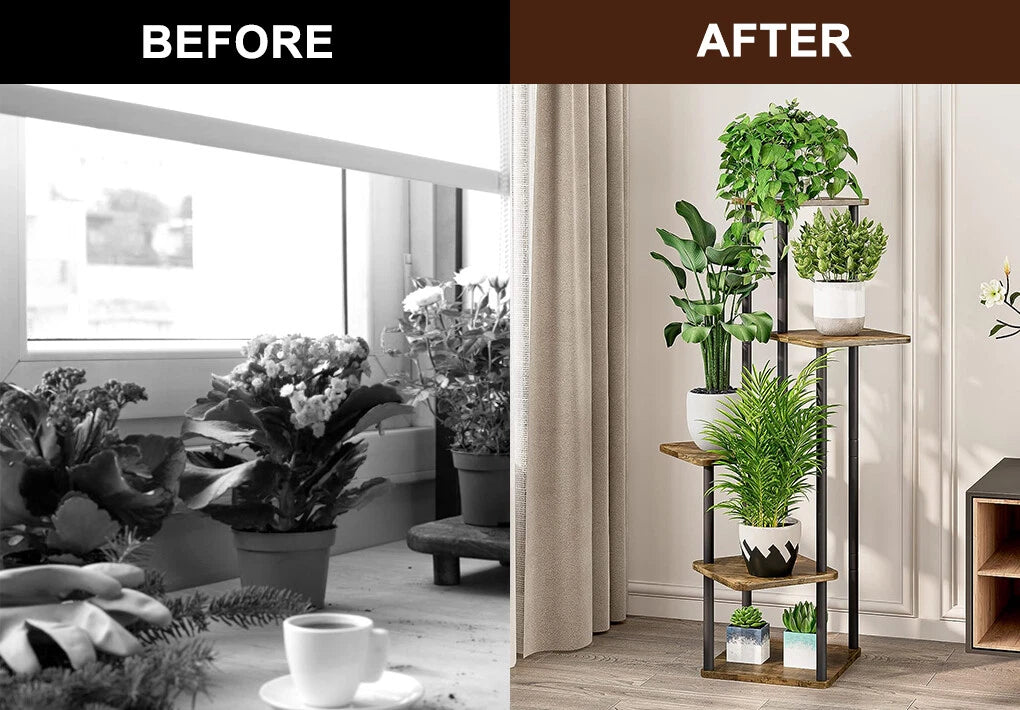 5 Tier Wood Tall Plant Stand Metal Rack