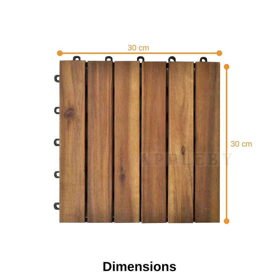 Set of 30 Decking Tiles Vertical Pattern 30 x 30 cm Acacia Hardwood Floor Tile