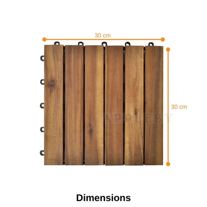 Set of 30 Decking Tiles Vertical Pattern 30 x 30 cm Acacia Hardwood Floor Tile