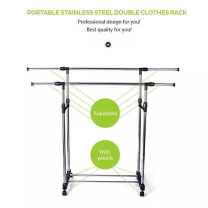 Adjustable Double Clothes Rack Stainless Steel