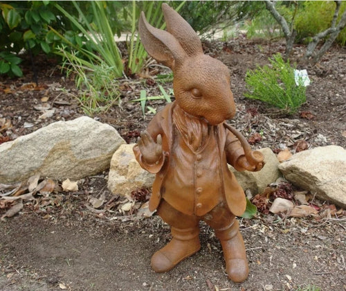 Rabbit Bunny Statue Rusty Cast Iron Garden Sculpture