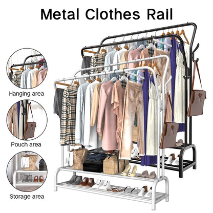 Double Clothes Rail Rack with Shoe Storage Shelf AU