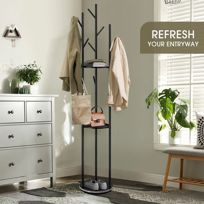 9 Hook Coat Rack Clothes Metal Tree Stand Hat Bag Hanger Holder Closet Black