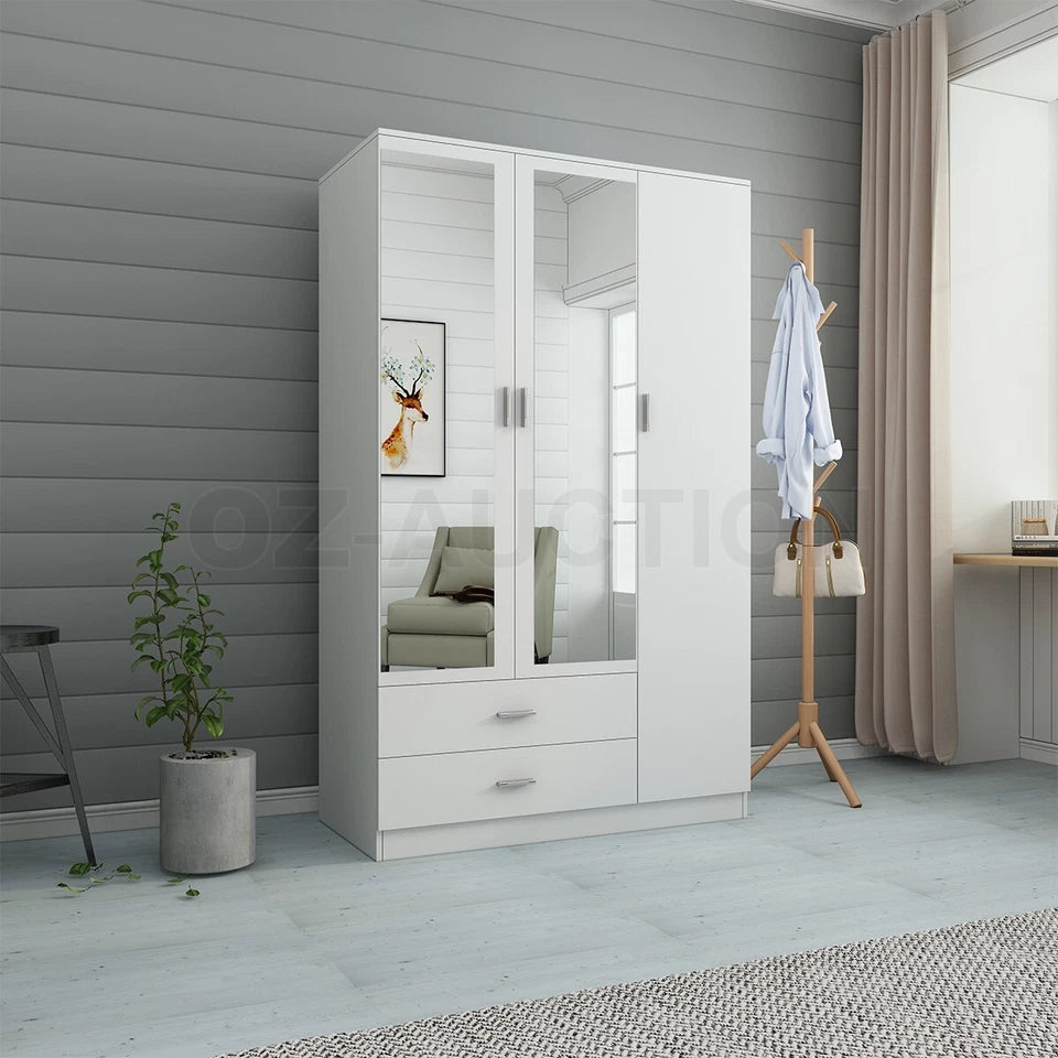 3 Door 2 Drawer Mirrored Wardrobe Cabinet 4 Storage Shelves