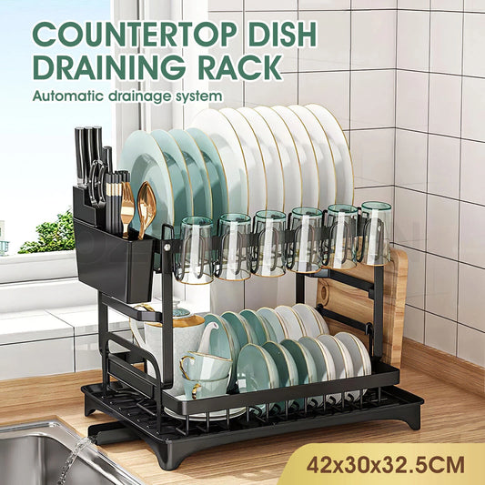 2 Tier Dish Drying Rack Plate Drainer
