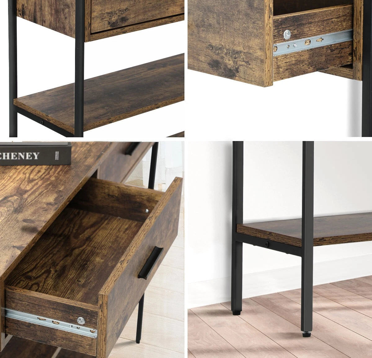 3-Tier Console Table Wood Sofa Table with 2 Drawers