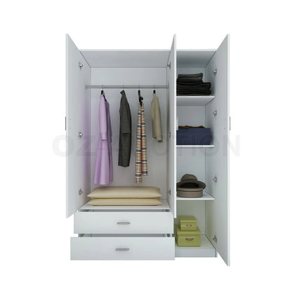 3 Door 2 Drawer Mirrored Wardrobe Cabinet 4 Storage Shelves
