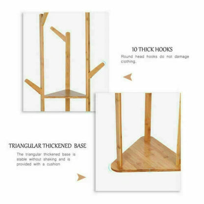 165cm Bamboo Clothes Tree Stand with Shelf Tripod Base