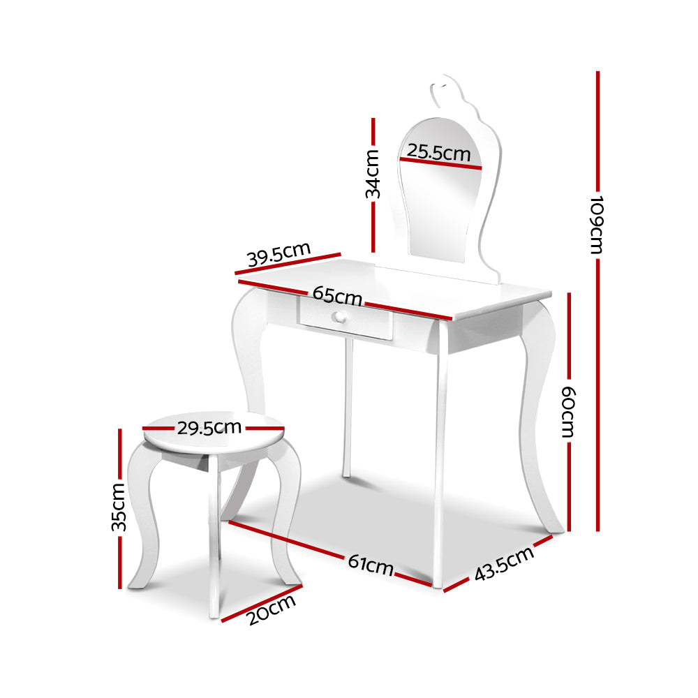 Kids Vanity Dressing Table Stool Set Mirror