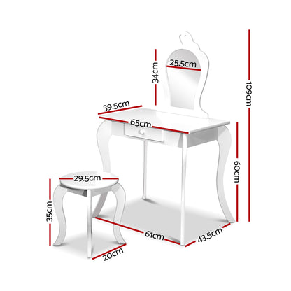 Kids Vanity Dressing Table Stool Set Mirror