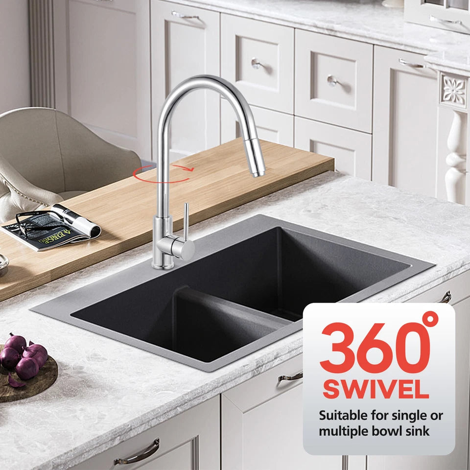 Brass Pull Out Kitchen Sink Mixer Tap Swivel Basin Faucet