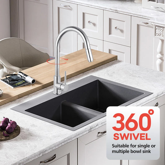 Brass Pull Out Kitchen Sink Mixer Tap Swivel Basin Faucet