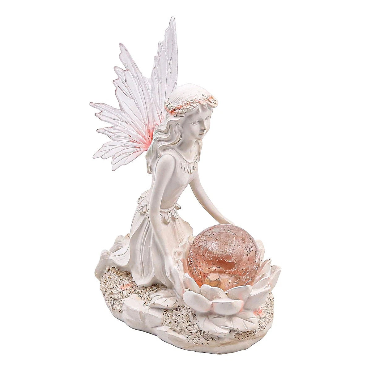 Solar Powered Garden Ornament Flower Fairy Statue Light Decoration Sculpture
