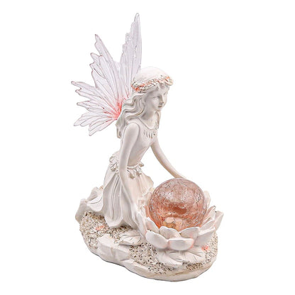 Solar Powered Garden Ornament Flower Fairy Statue Light Decoration Sculpture