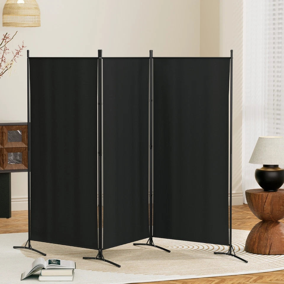 3 Panel Black Room Divider Screen 260 x 180cm Fabric
