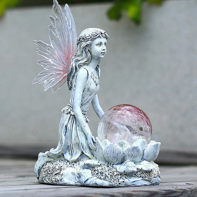 Solar Powered Garden Ornament Flower Fairy Statue Light Decoration Sculpture