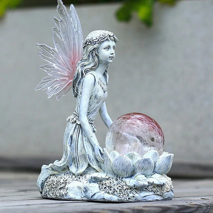 Solar Powered Garden Ornament Flower Fairy Statue Light Decoration Sculpture