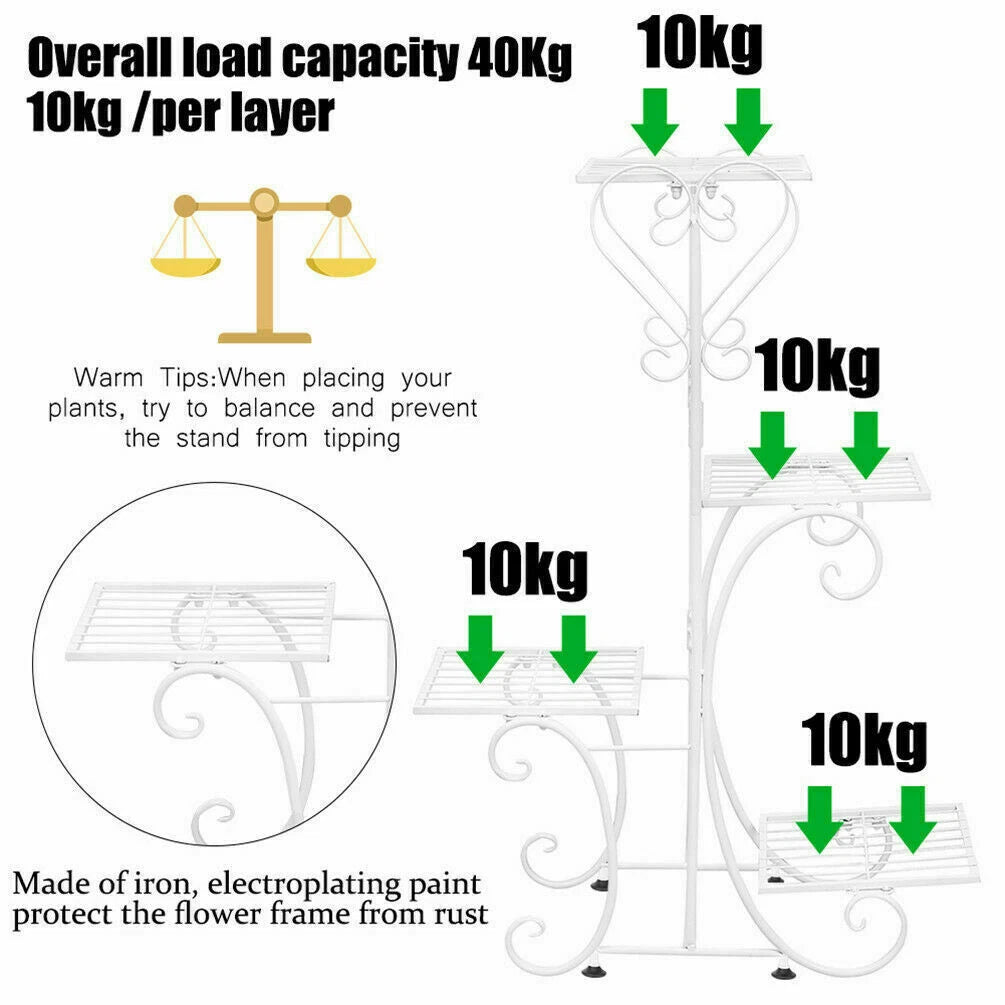 White Metal Plant Stand 4-Tier Flower Rack