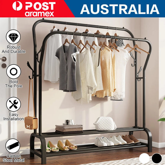 Double Clothes Rail Rack with Shoe Storage Shelf AU