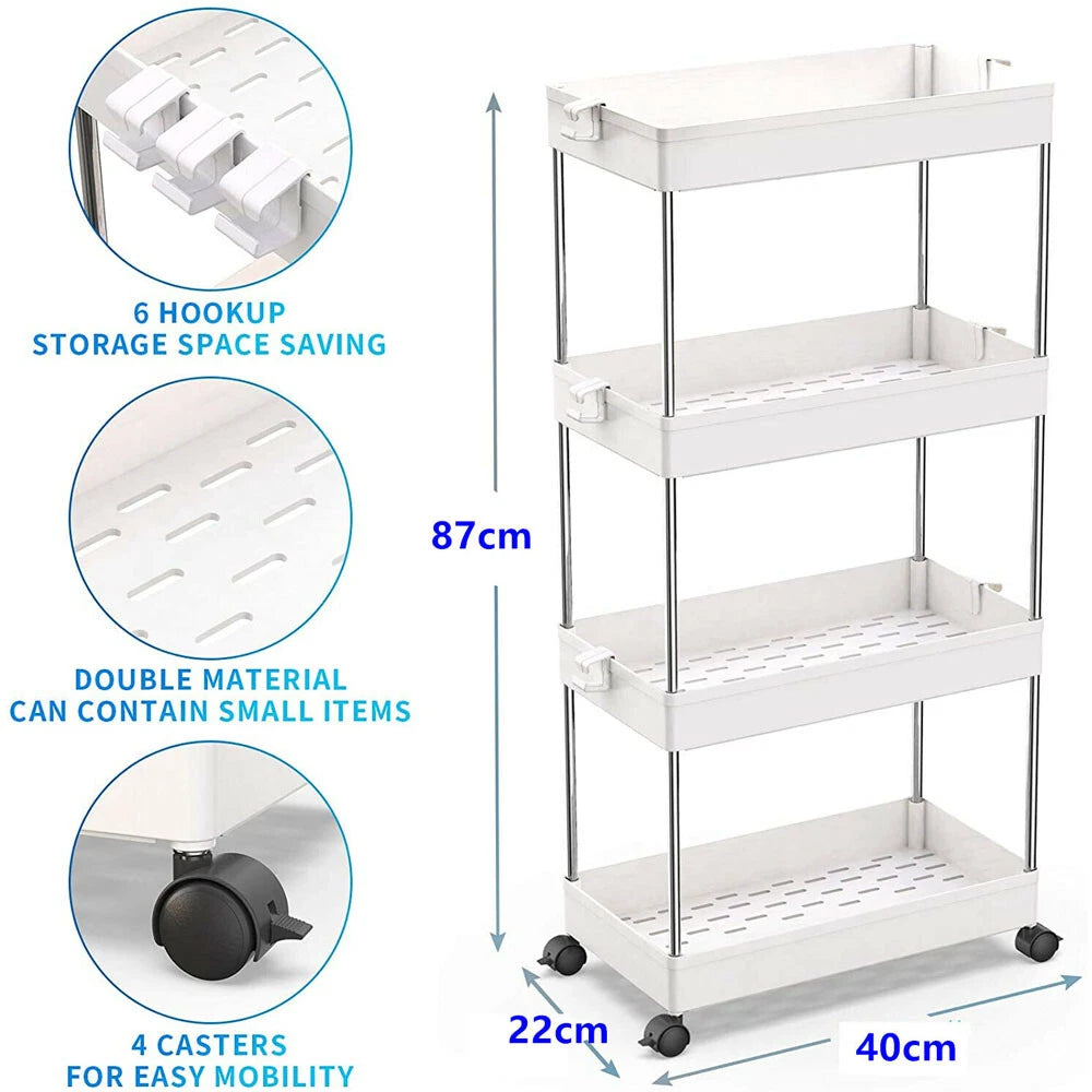 4 Tiers Bathroom Slim Storage Cart w/ Wheels