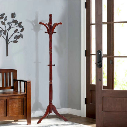 6ft Vintage Wooden Coat Rack Stand Floor Rack Clothes Hanger w 13 Hooks
