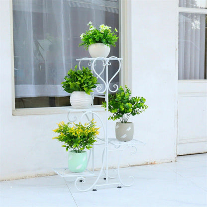 White Metal Plant Stand 4-Tier Flower Rack