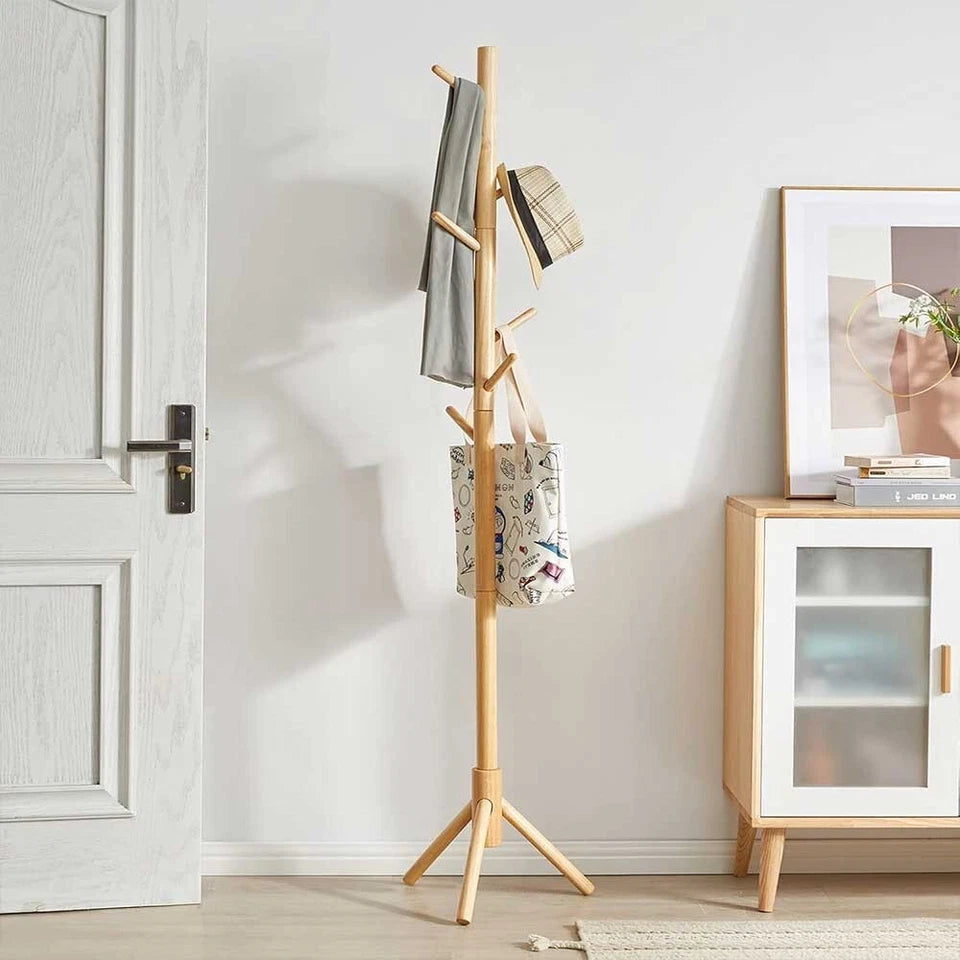 Wood Coat Stand Rack Clothes Hanger Hat Tree