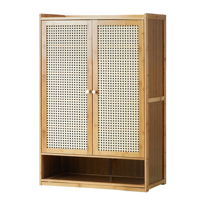 2 Doors Rattan Brown Shoe Storage Cabinet