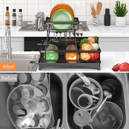 Dish Drying Rack with Cup Holder Tray Kitchen Organiser