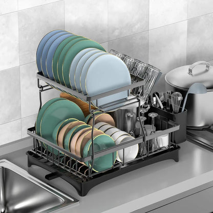Dish Drying Rack with Cup Holder Tray Kitchen Organiser