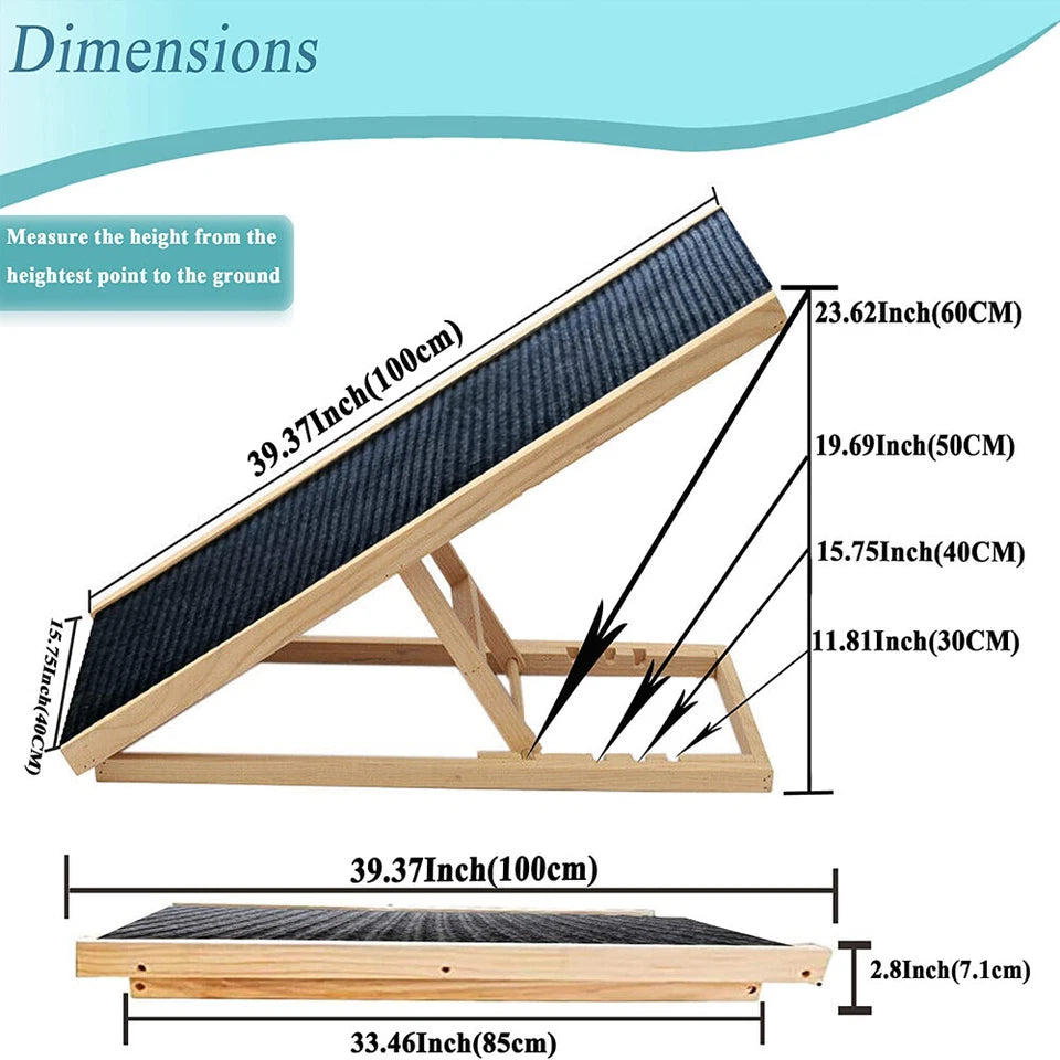 Foldable Pet Ramp Adjustable Height Dogs Stairs for Bed Sofa Car