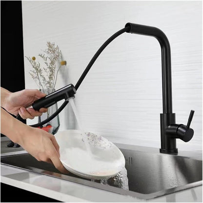 Black Kitchen Sink Faucet Pull Out 2-Mode Spray 360 Rotate Mixer Tap