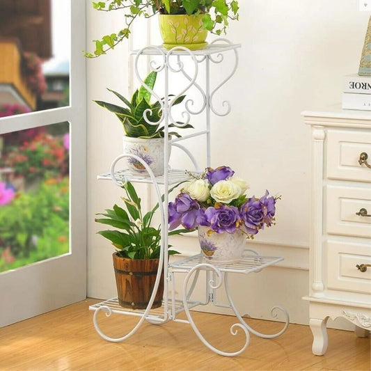 White Metal Plant Stand 4-Tier Flower Rack