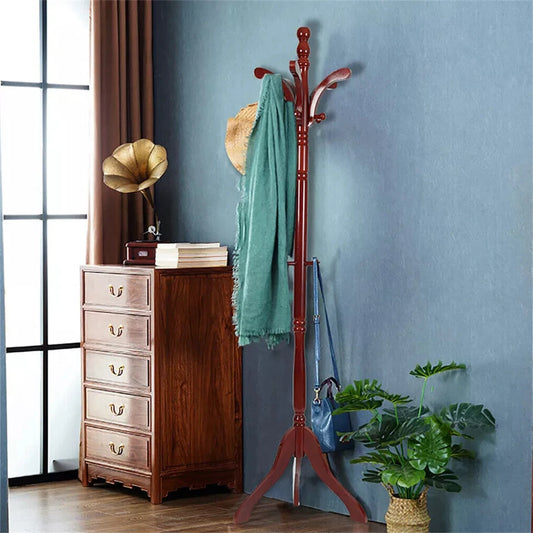 6ft Vintage Wooden Coat Rack Stand Floor Rack Clothes Hanger w 13 Hooks