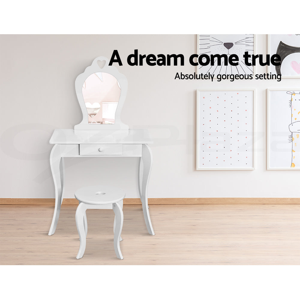 Kids Vanity Dressing Table Stool Set Mirror