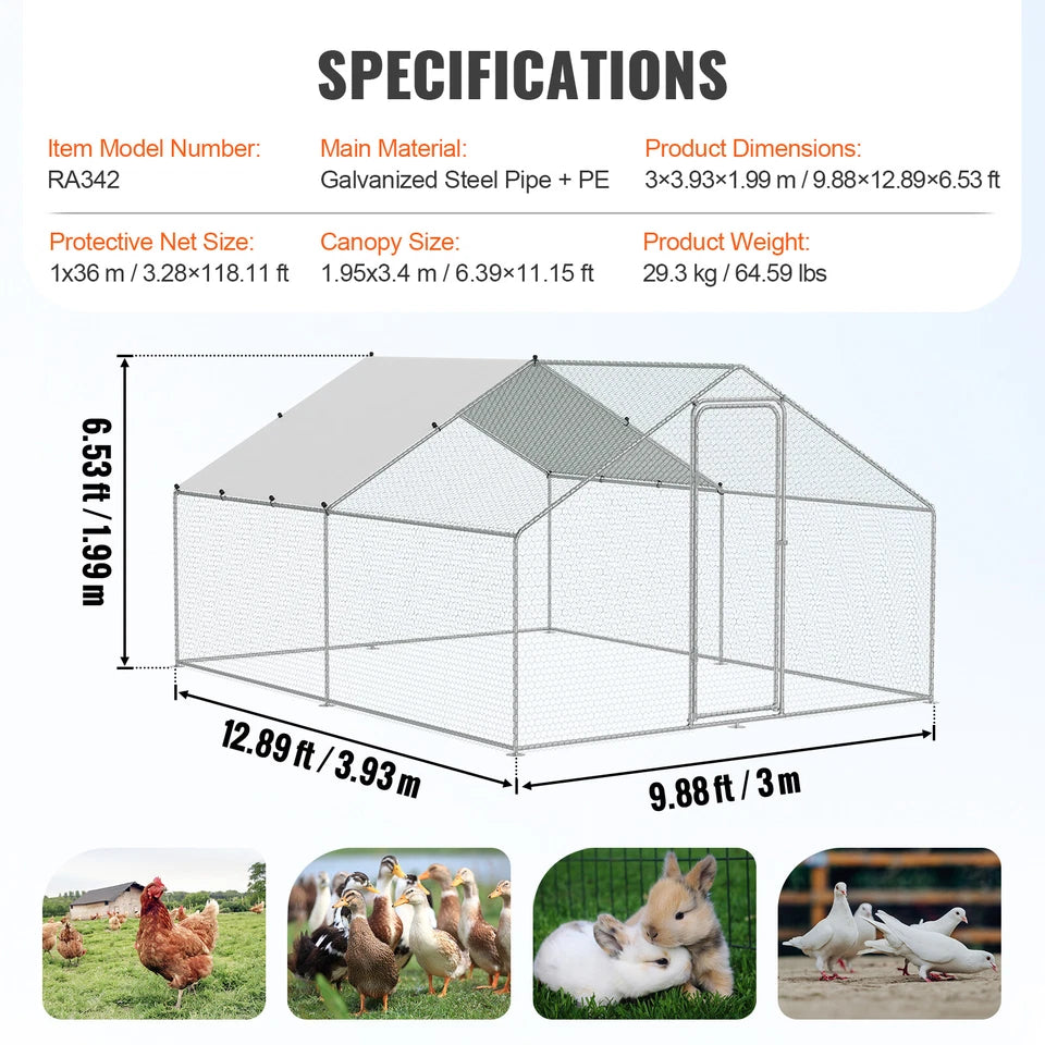 Large Metal Chicken Coop 3x4x2m