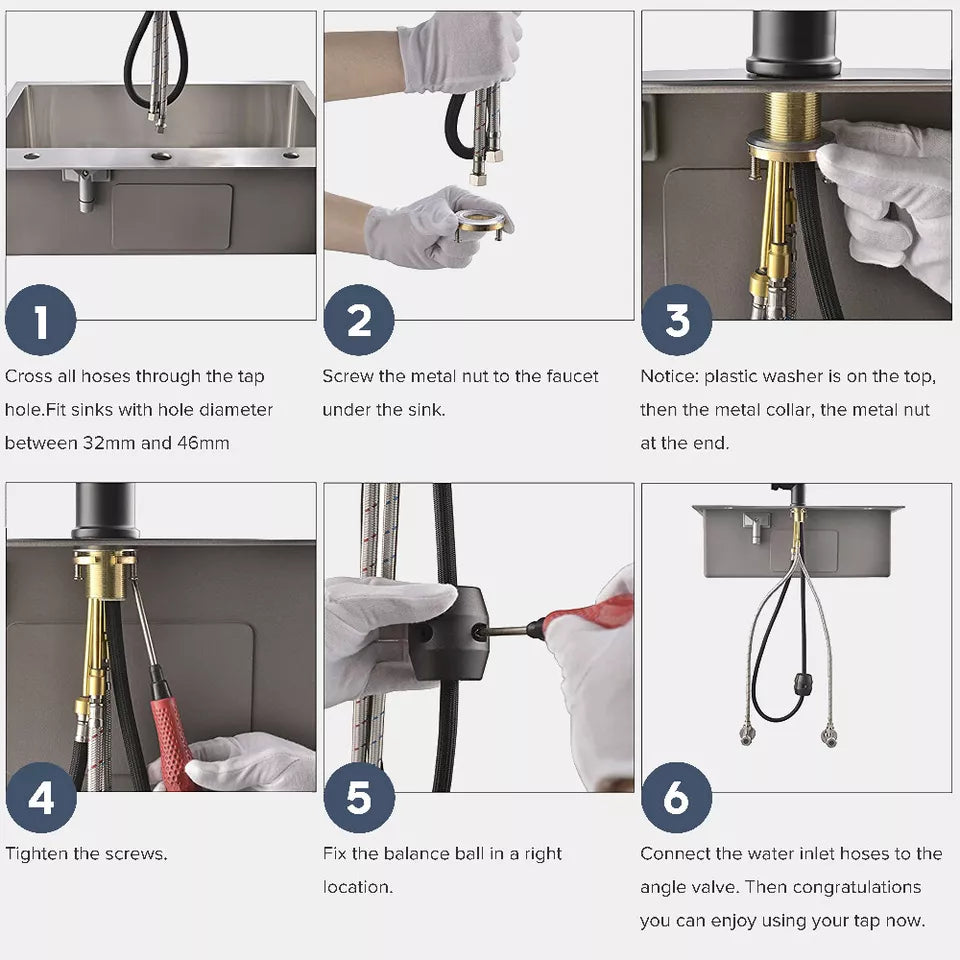 Kitchen Mixer Tap pull out Brushed Nickel 360° Swivel 2-Mode Spray