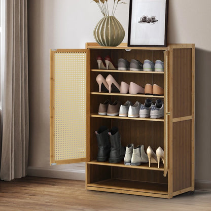 2 Doors Rattan Brown Shoe Storage Cabinet