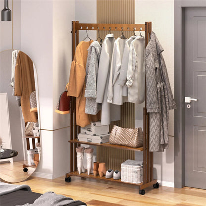 Wooden Clothes Rail Rack Garment Shoe Stand Open Wardrobe