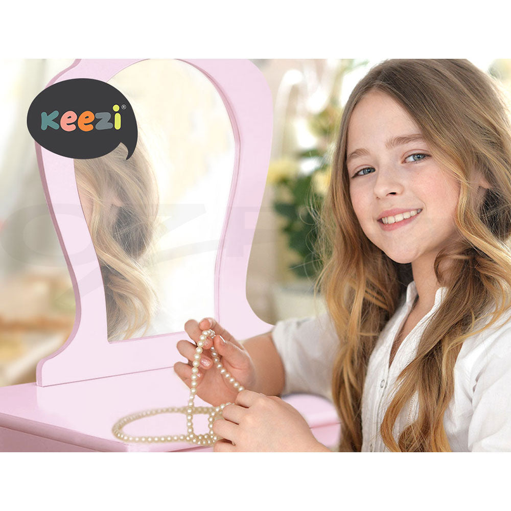 Kids Vanity Dressing Table Stool Set Mirror